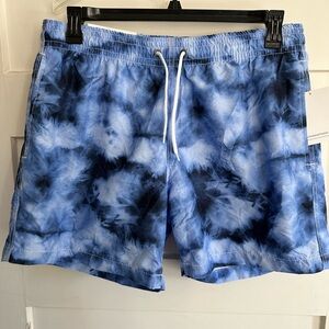 Men's Blue Tie-Dye Swim Trunks - Elastic Waist with Drawstring